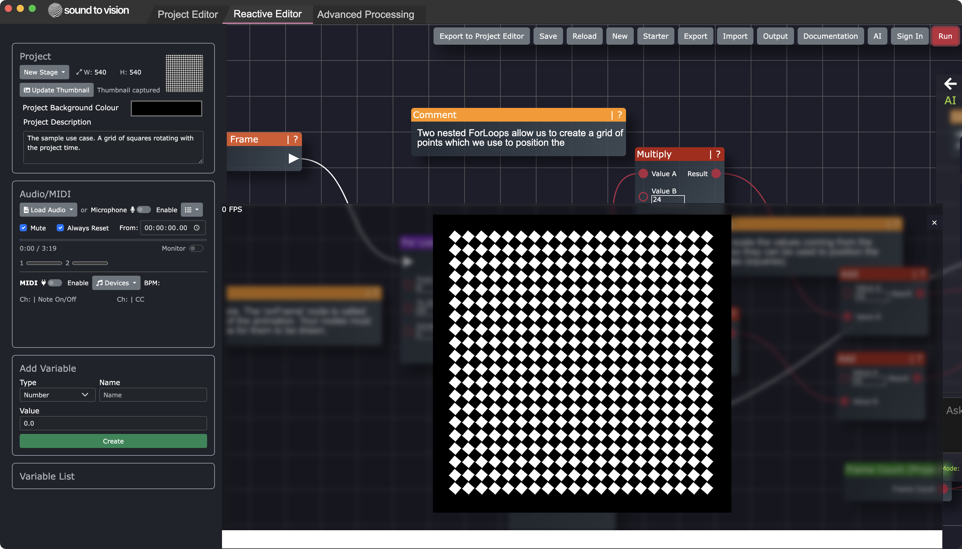 Reactive Editor interface