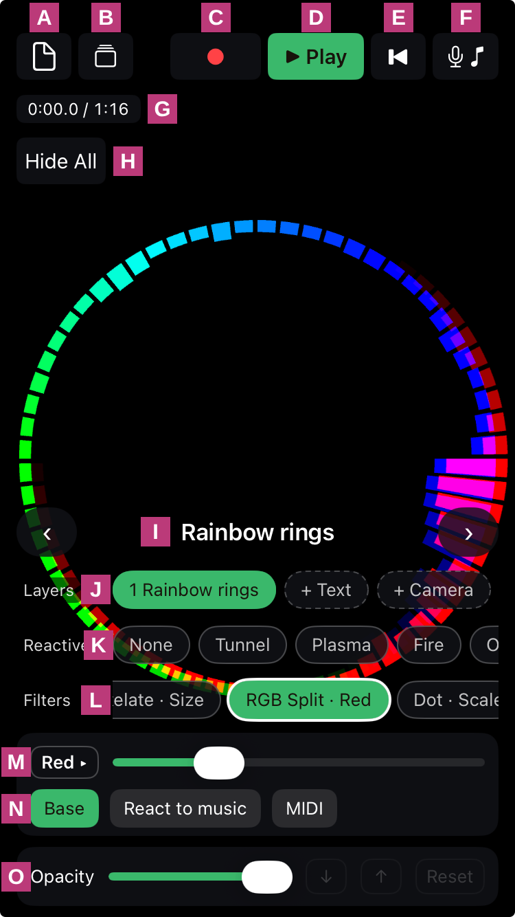 SToV Pro Live: the stage and its controls, lettered